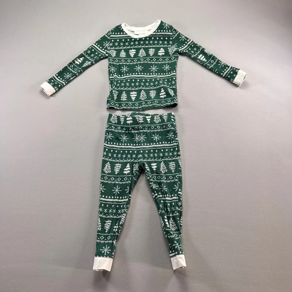 LC Lauren Conrad 2 Piece Pajama Set Kids 4t Green Fair Isle Cotton Sleep Wear